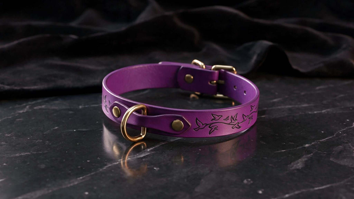 Leather Bird Pattern Collar | Leather Choker O-Ring Buckle 12-16.