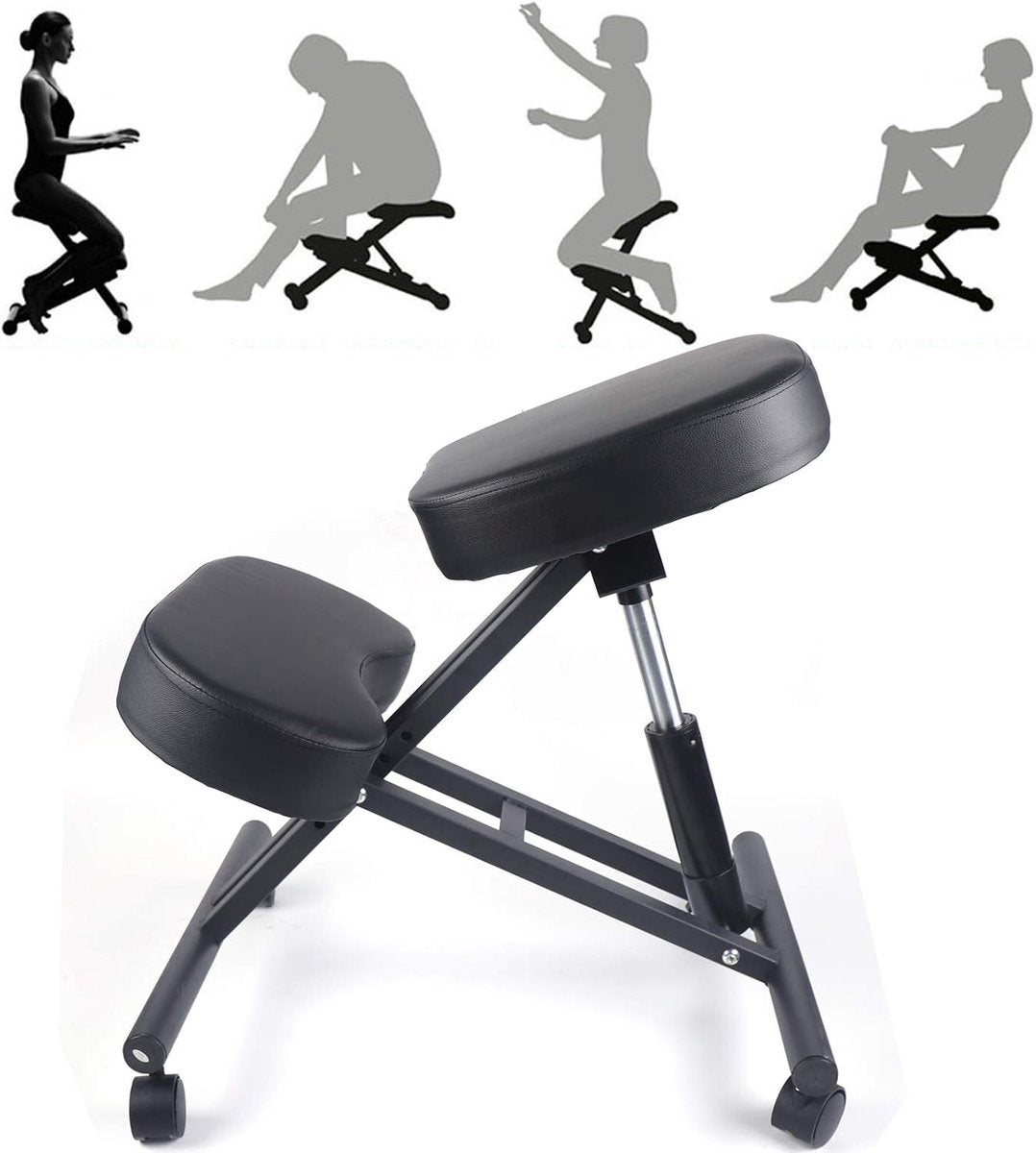 Ergonomische kniestoel op wielen – Zwart – productfoto 13
