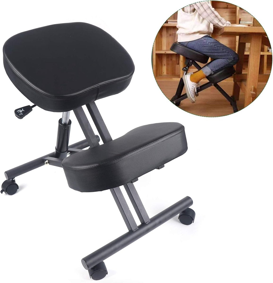 Ergonomische kniestoel op wielen – Zwart – productfoto 10