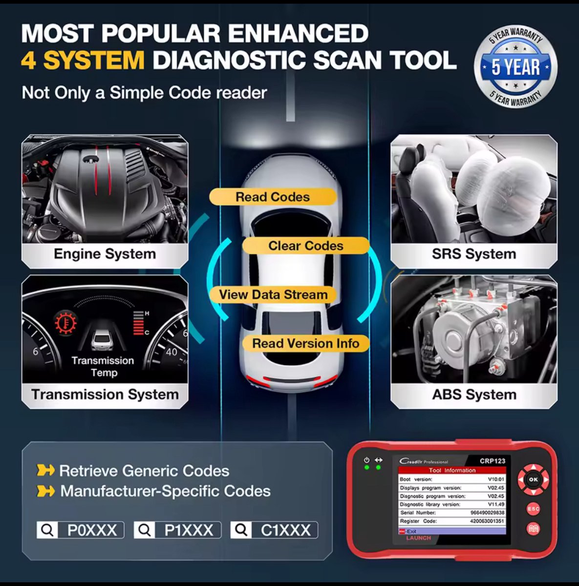 Launch Creader CRP123E V2.0 OBD2-uitleesapparaat – productfoto 2