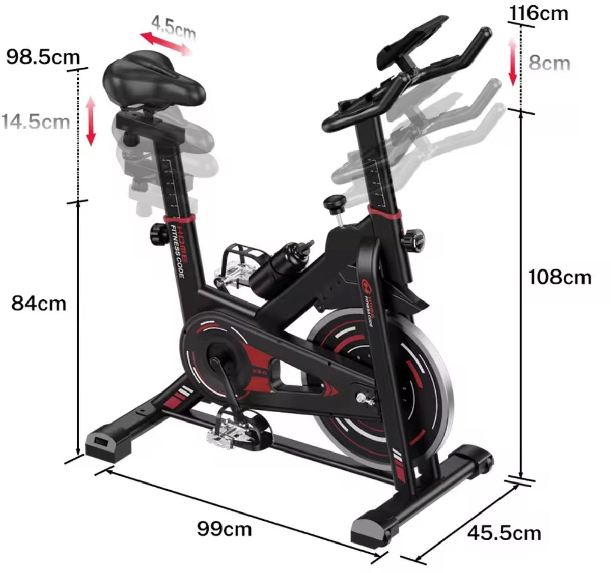 Indoor fitnessfiets – Zwart en rood – productfoto 5