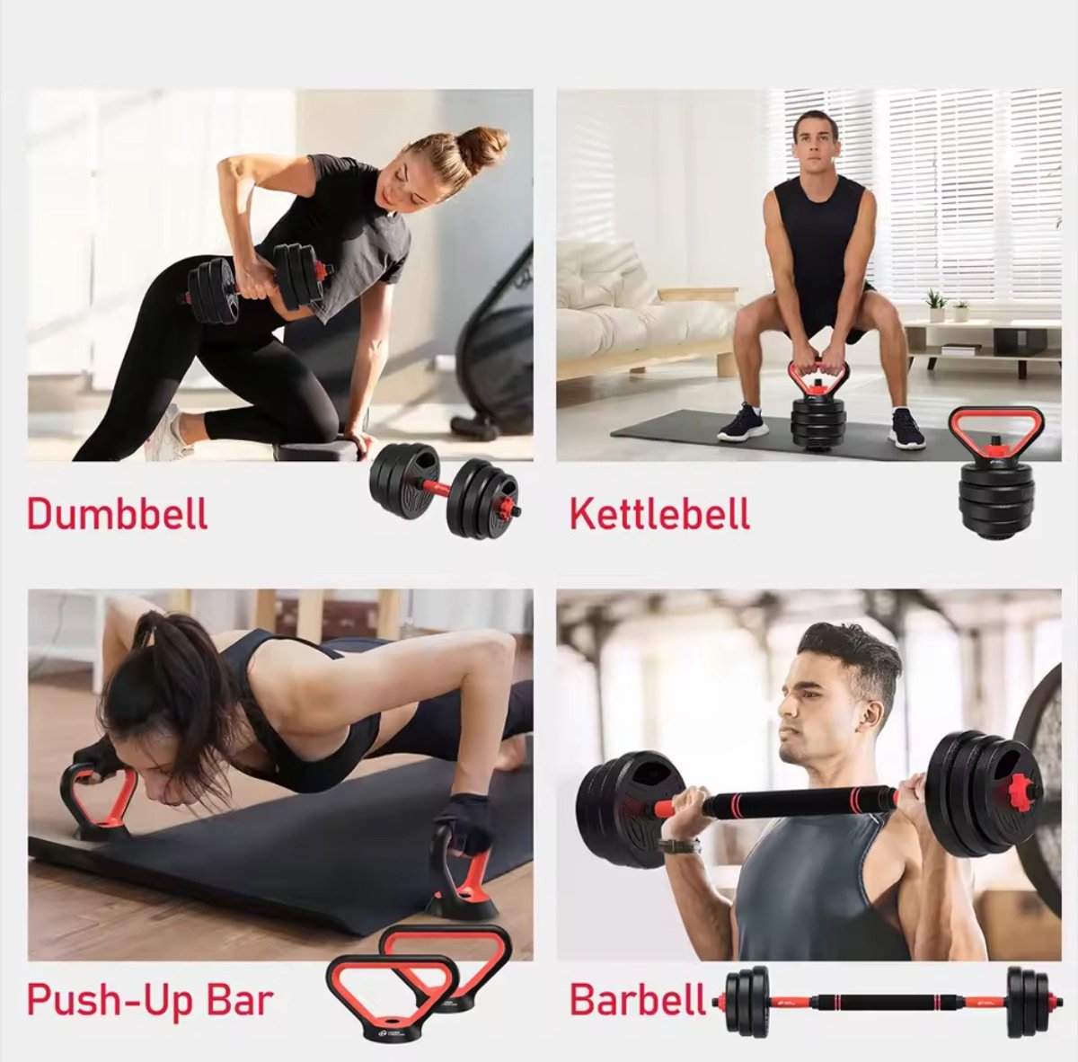 3-in-1 halterset – Verstelbare dumbbells en halterstang – 20 kg – productfoto 6