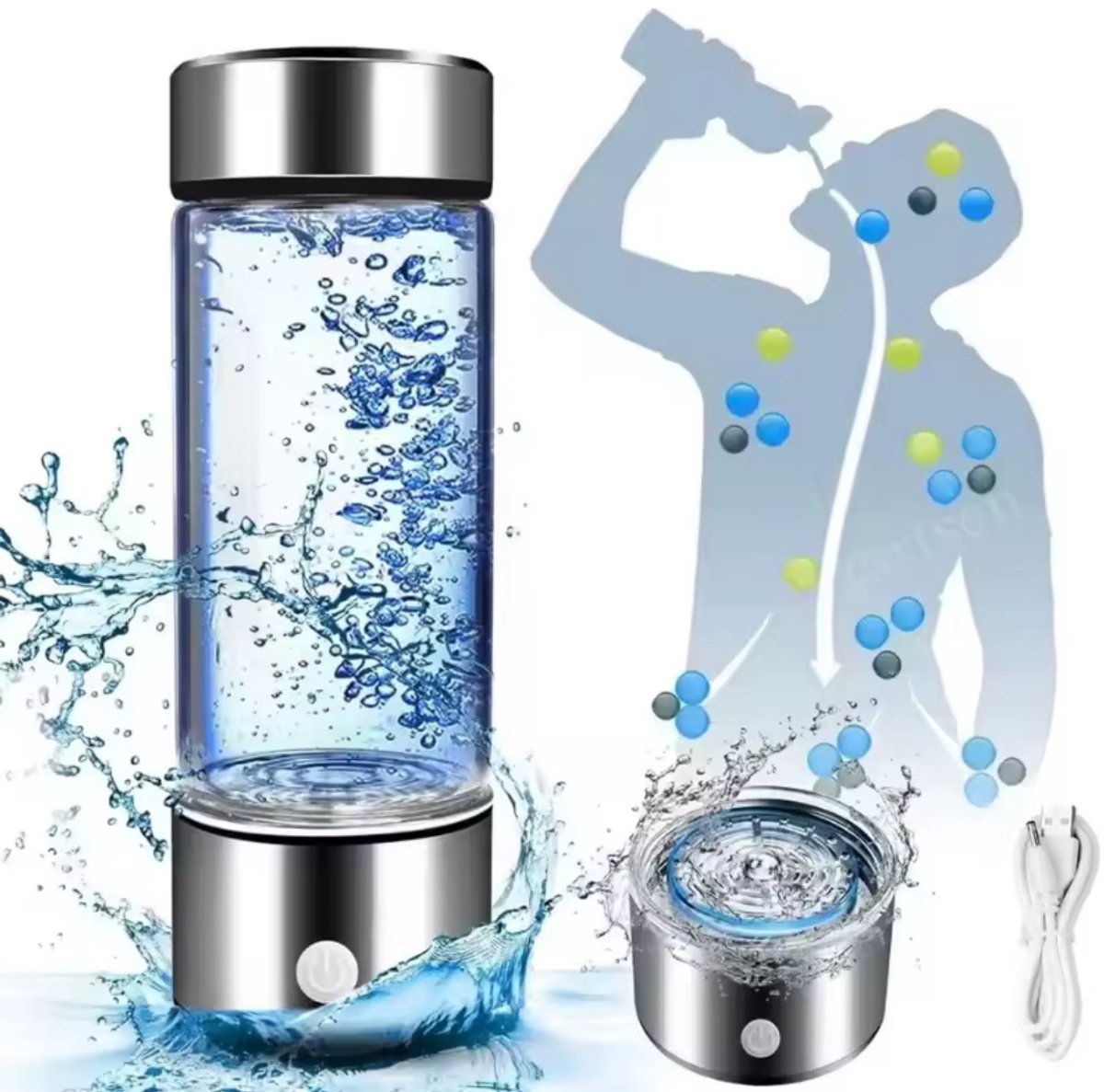 Waterstofwaterfles – 450 ml – Zilverkleurig – productfoto 3