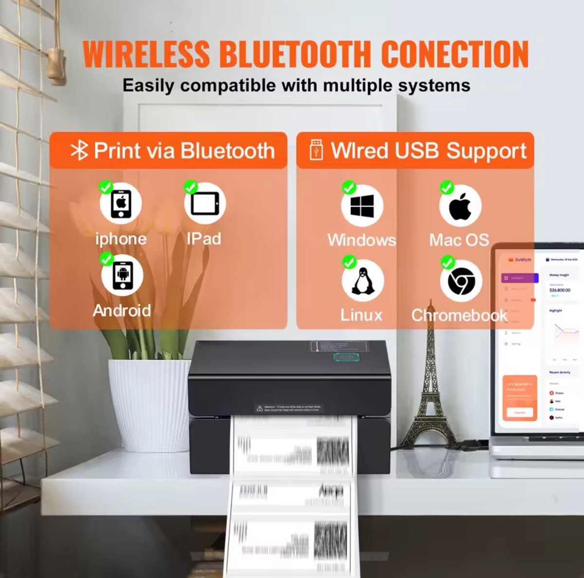 Thermische labelprinter met Bluetooth – productfoto 3