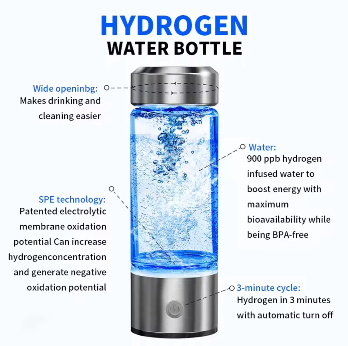 Waterstofwaterfles – 450 ml – Zilverkleurig – productfoto 5