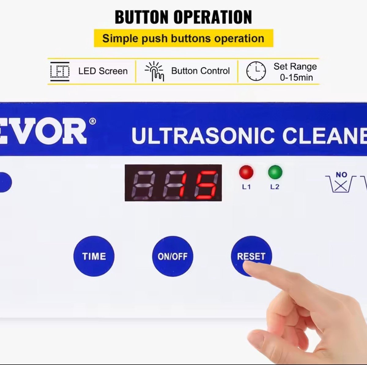 Ultrasoonreiniger met roestvrijstalen reservoir – productfoto 3