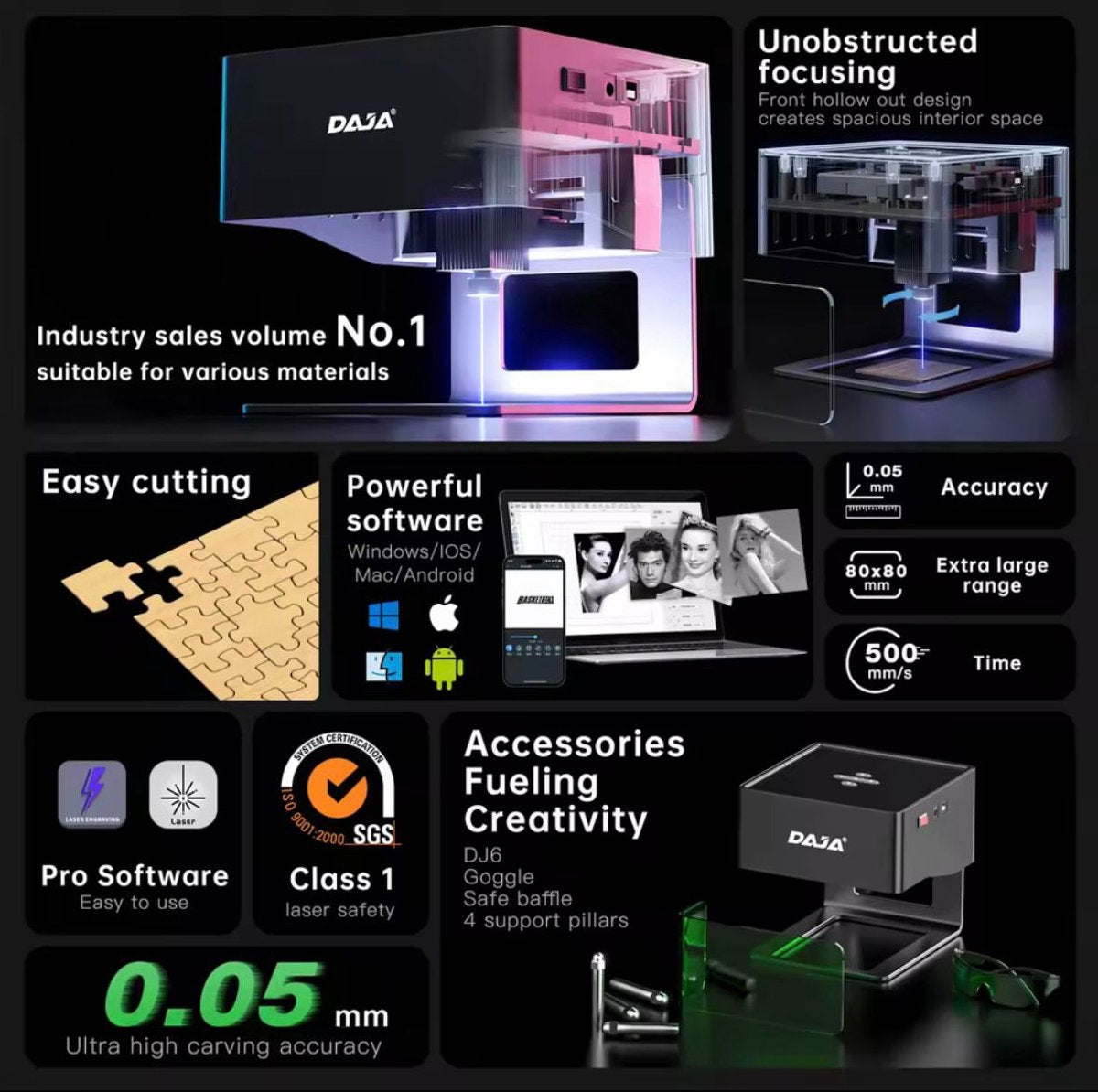 DAJA desktop-graveermachine – Blauw – productfoto 5