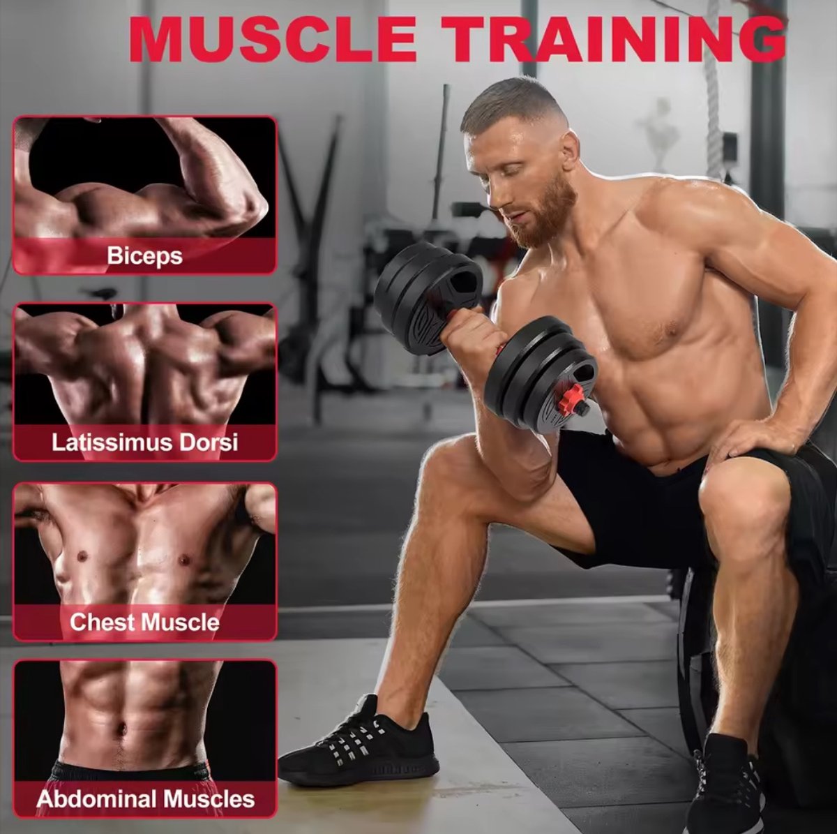 3-in-1 halterset – Verstelbare dumbbells en halterstang – 20 kg – productfoto 3