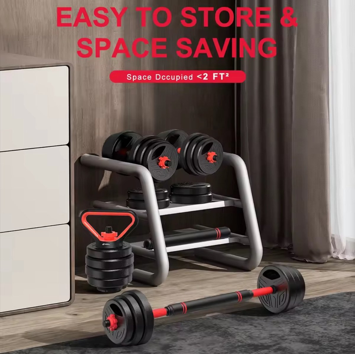 3-in-1 halterset – Verstelbare dumbbells en halterstang – 20 kg – productfoto 2