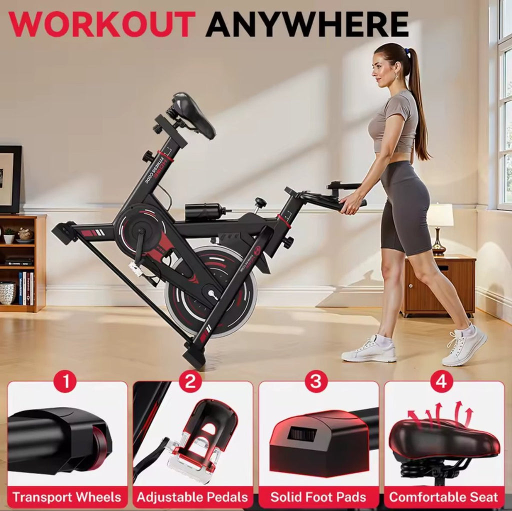Indoor fitnessfiets – Zwart en rood – productfoto 3