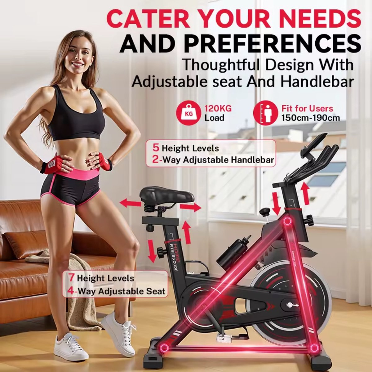 Indoor fitnessfiets – Zwart en rood – productfoto 2