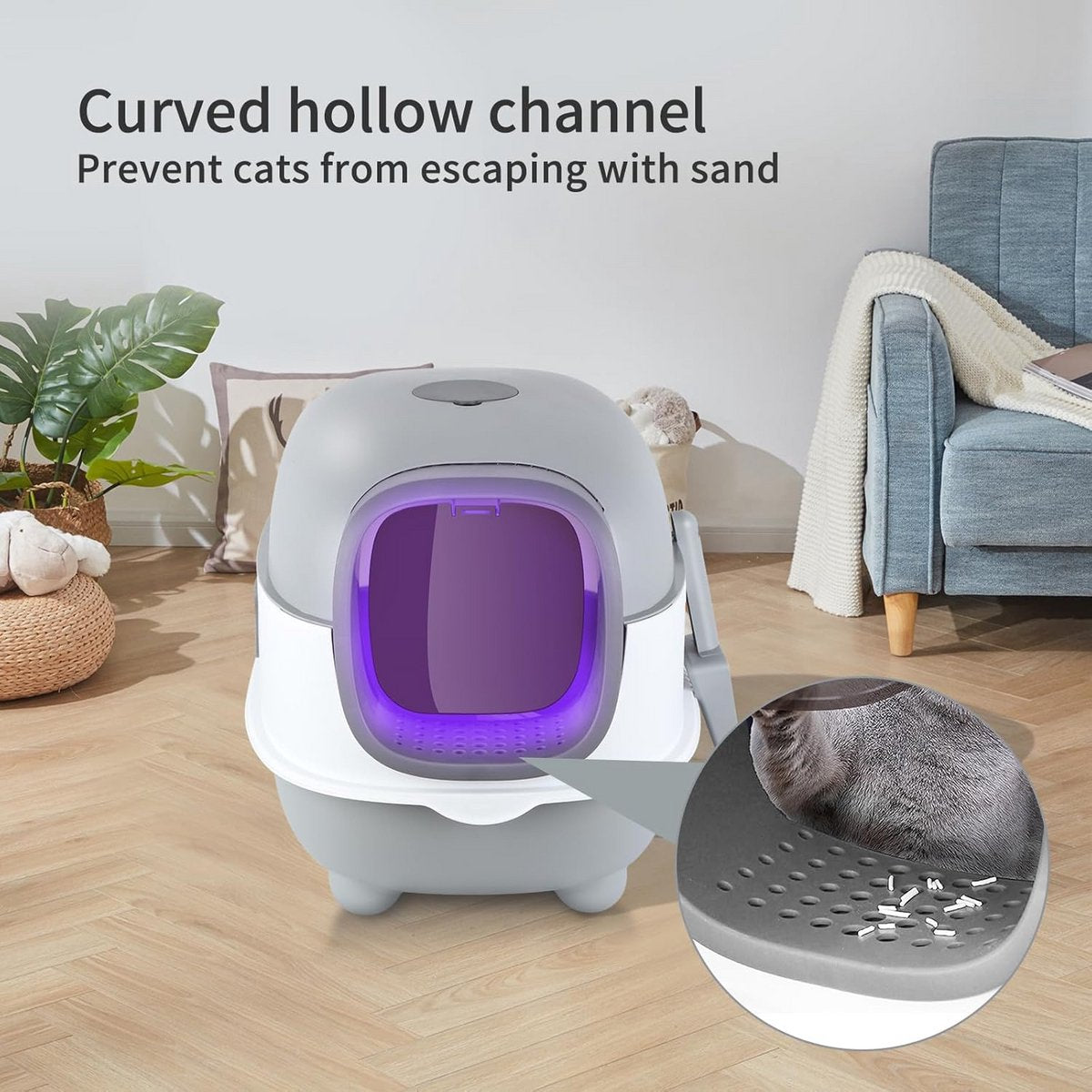 Gesloten kattenbak met rooster – Grijs – productfoto 4