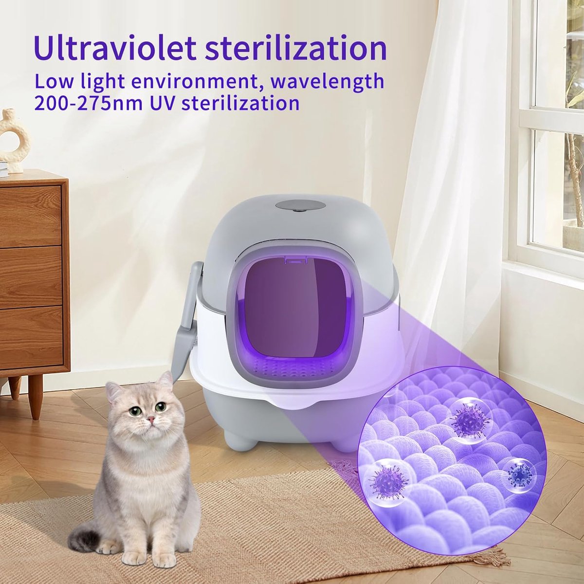 Gesloten kattenbak met rooster – Grijs – productfoto 2