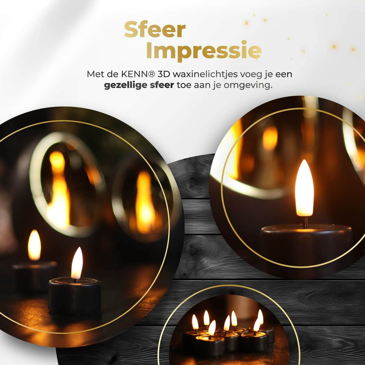 KENN® LED Waxinelichtjes – Set van 10 – Zwart