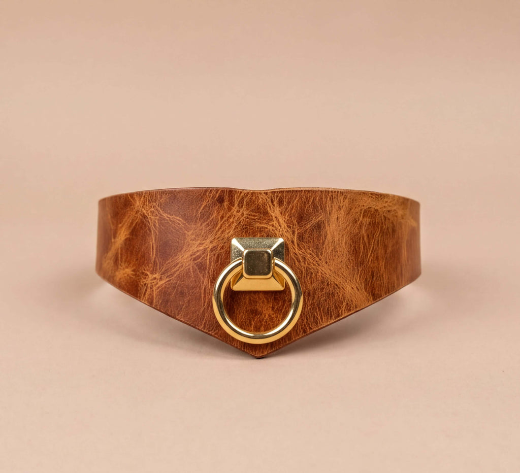 Productfoto: Leren choker met metalen ring – Puntvormig model
