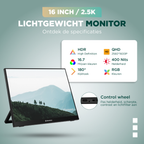 Remodius draagbare monitor 16 inch – 2.5K IPS, USB-C en HDMI