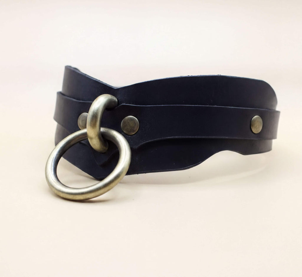 Leren halsband met dubbele band en O-ring