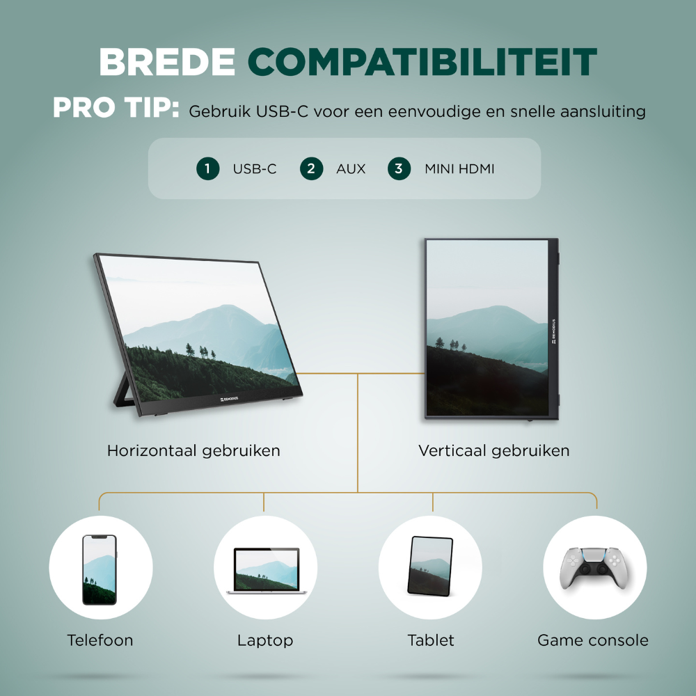 Remodius draagbare monitor 16 inch – 2.5K IPS, USB-C en HDMI