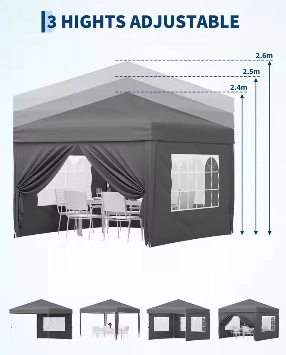 Opvouwbare partytent met vier zijwanden – 3 × 3 meter – productfoto 2