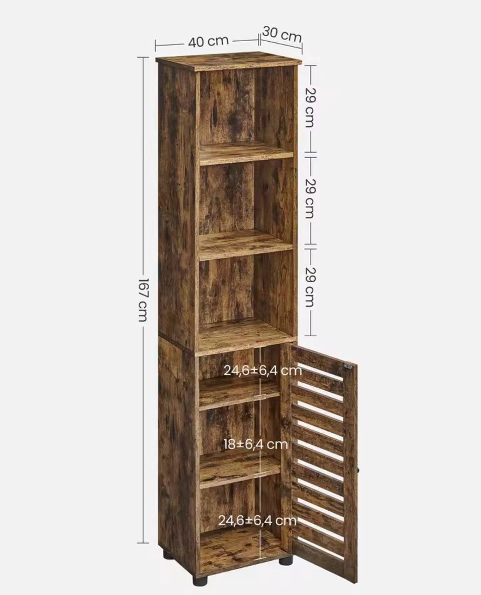 Hoge opbergkast met open vakken – Bruin en zwart – productfoto 2