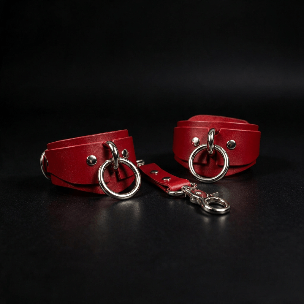 Productfoto: Leren polsboeien met metalen ringen