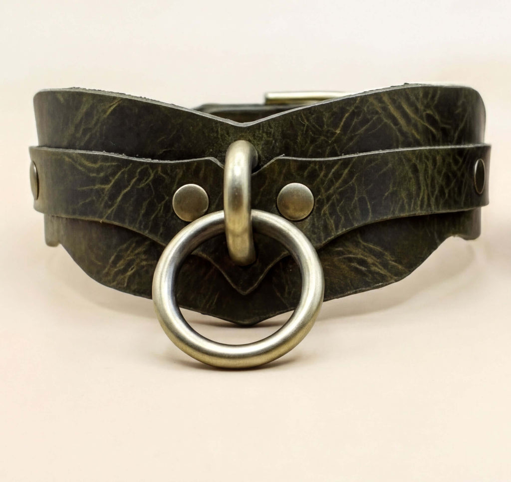 Leren halsband met dubbele band en O-ring