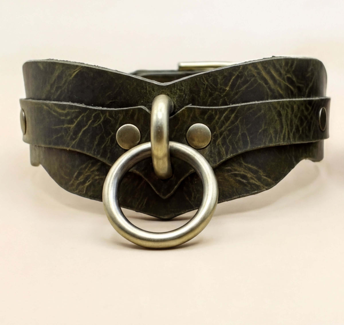 Leren halsband met dubbele band en O-ring