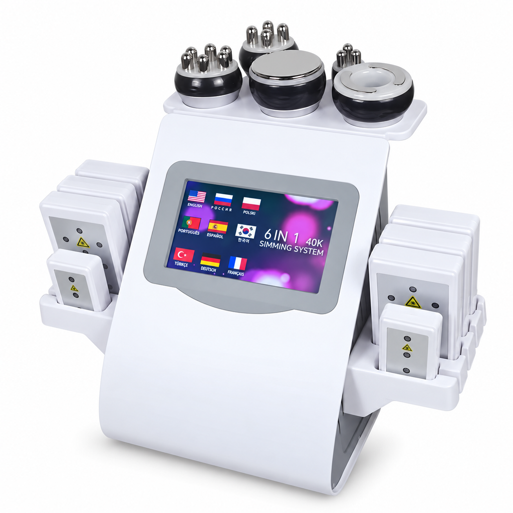 Beautyapparaat met touchscreen en behandelkoppen