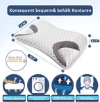 CPAP-contourkussen met uitsparingen en maataanduidingen van de leverancier