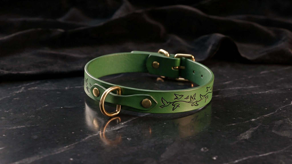 Productfoto: Leather Bird Pattern Collar Leather Choker O-Ring Buckle 12-16.