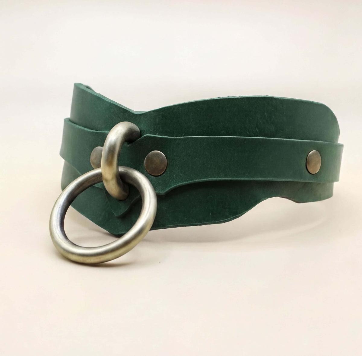 Leren halsband met dubbele band en O-ring