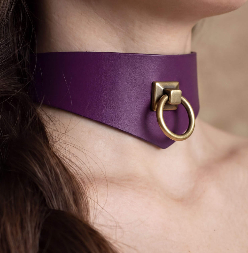 Leren choker met metalen ring – Puntvormig model