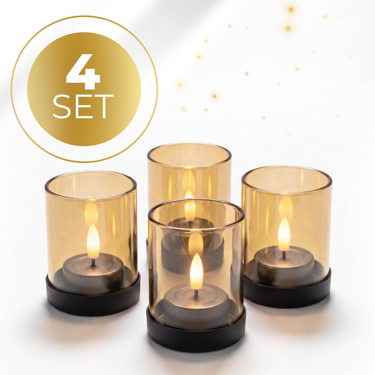KENN® Glazen Waxinelichthouders – Set van 4 – Goud