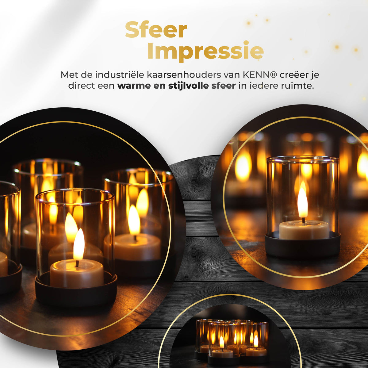 KENN® Glazen Waxinelichthouders – Set van 4 – Goud