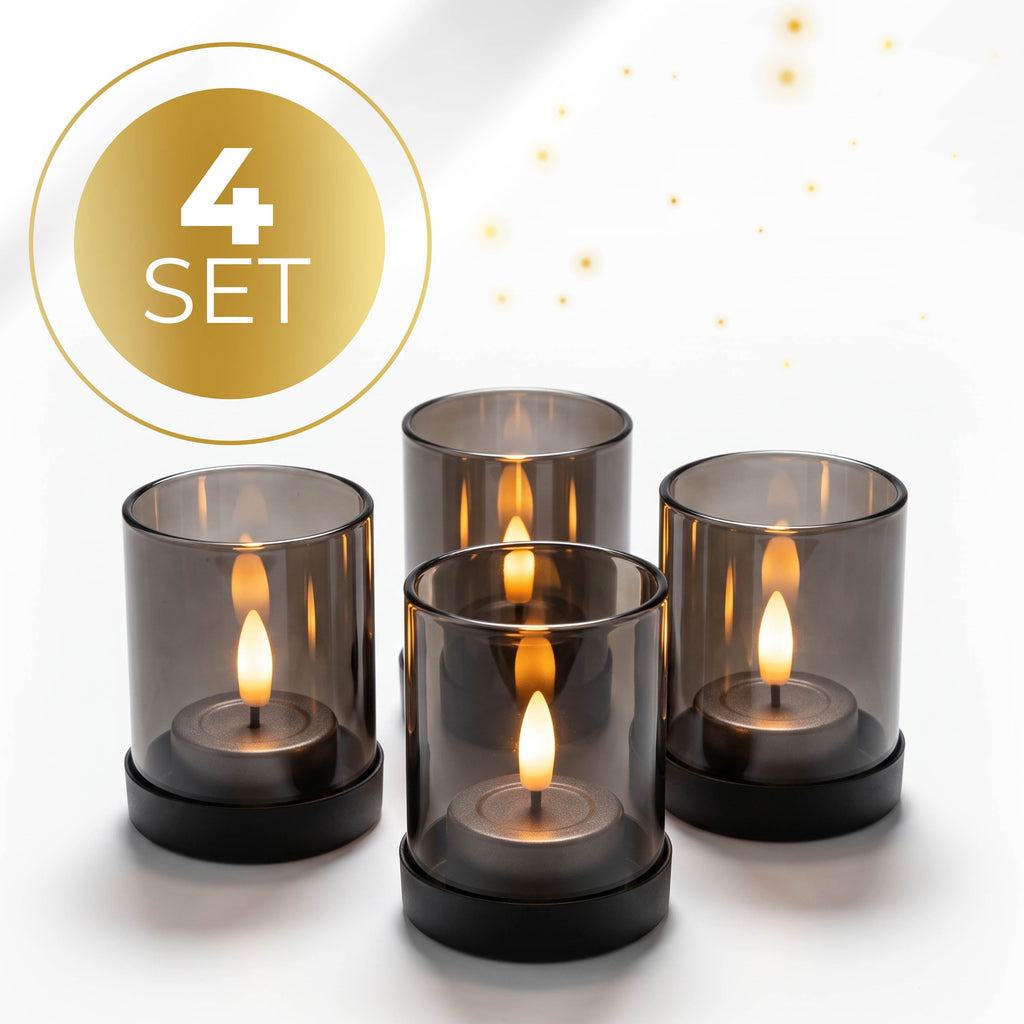 KENN® Glazen Waxinelichthouders – Set van 4 – Rookglas