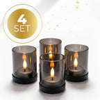 KENN® Glazen Waxinelichthouders – Set van 4 – Rookglas