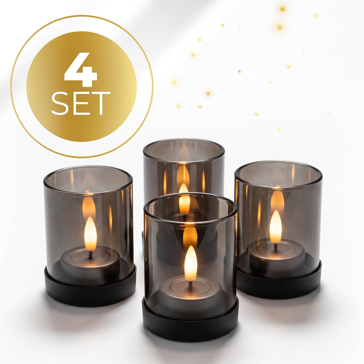 KENN® Glazen Waxinelichthouders – Set van 4 – Rookglas