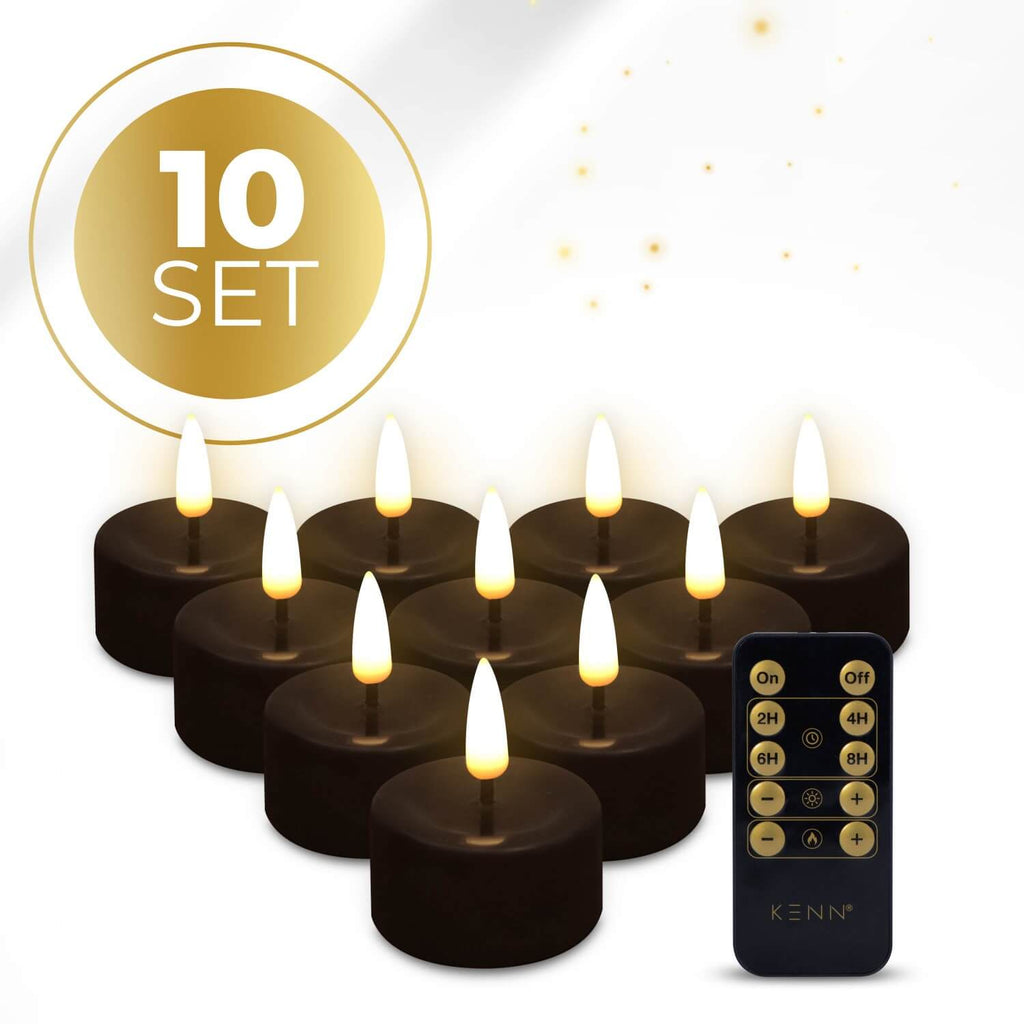 KENN® LED Waxinelichtjes – Set van 10 – Zwart