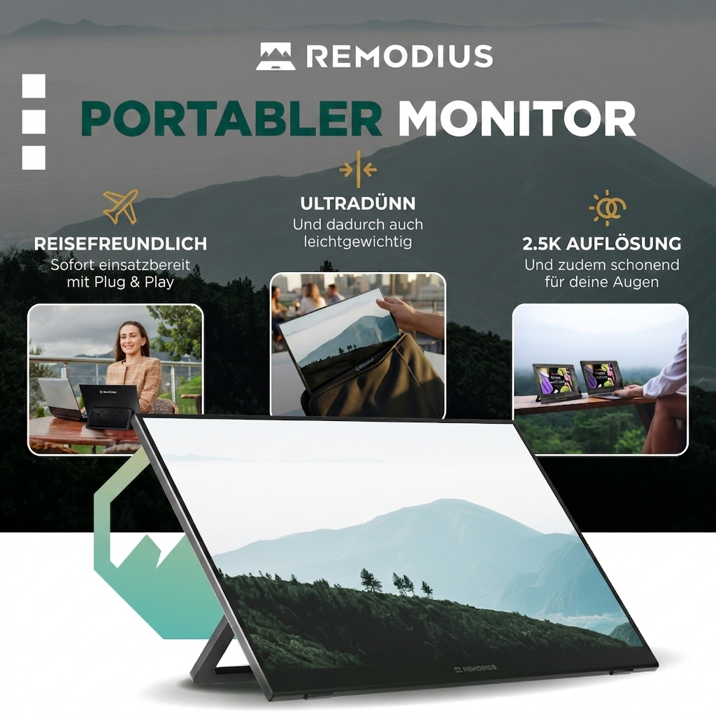 Remodius draagbare monitor 16 inch – 2.5K IPS, USB-C en HDMI