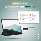 Remodius draagbare monitor 16 inch – 2.5K IPS, USB-C en HDMI