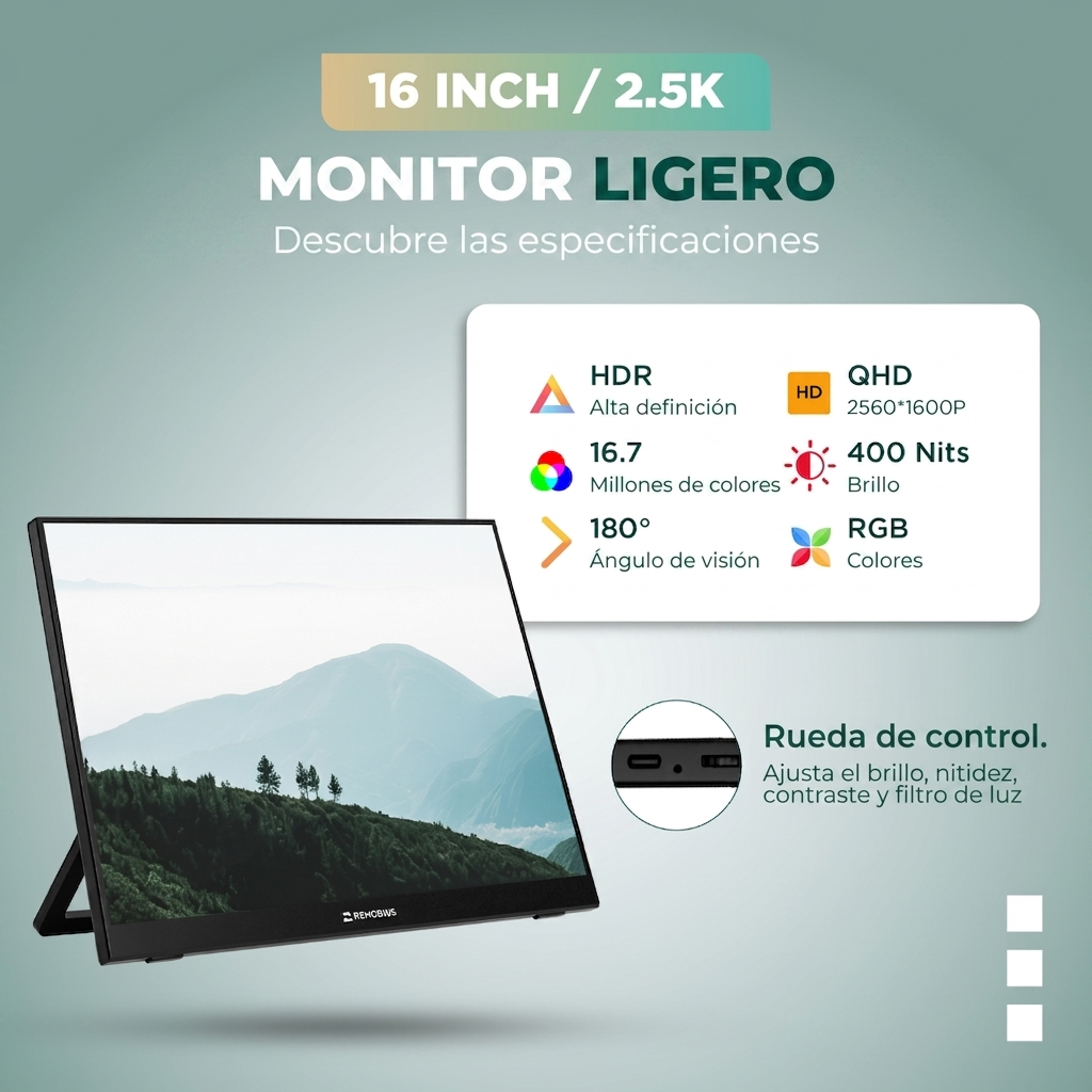 Remodius draagbare monitor 16 inch – 2.5K IPS, USB-C en HDMI
