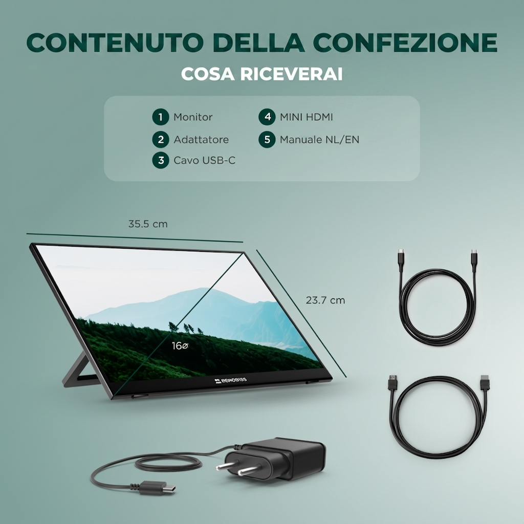 Remodius draagbare monitor 16 inch – 2.5K IPS, USB-C en HDMI