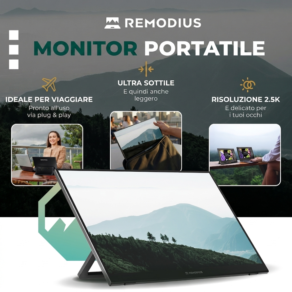 Remodius draagbare monitor 16 inch – 2.5K IPS, USB-C en HDMI