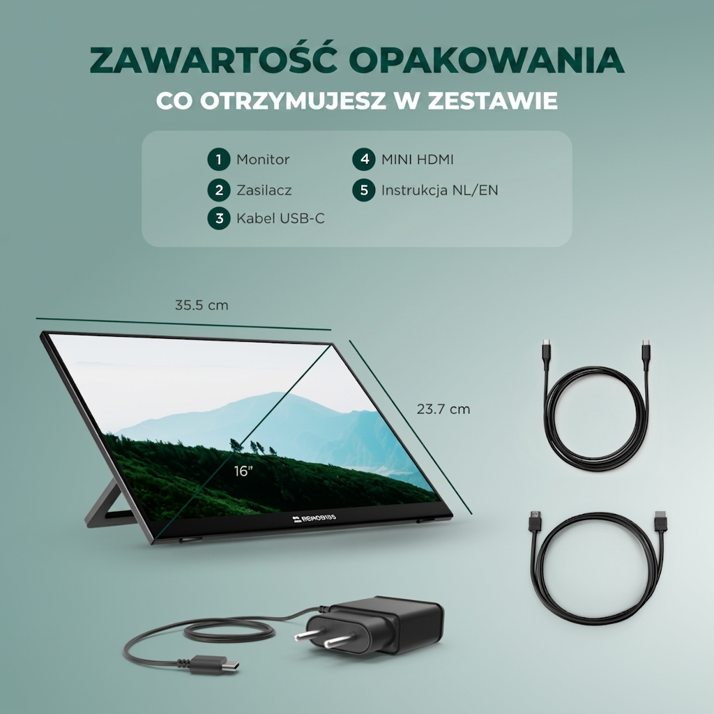 Remodius draagbare monitor 16 inch – 2.5K IPS, USB-C en HDMI