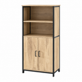 Hoge opbergkast met twee deuren – Houtlook en zwart
