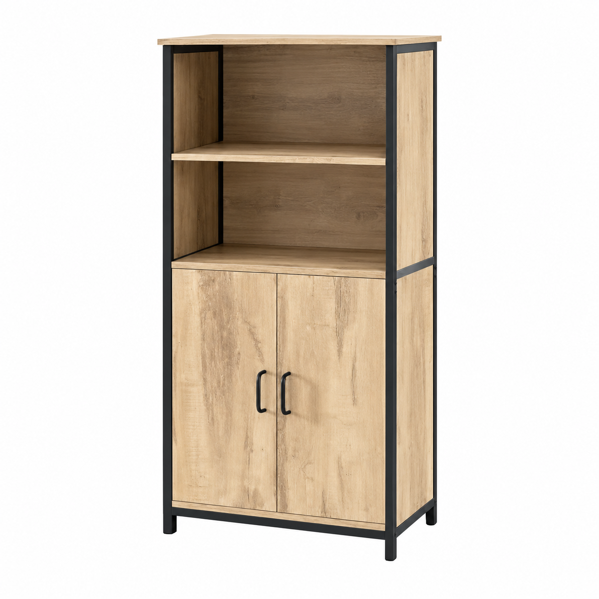 Hoge opbergkast met twee deuren – Houtlook en zwart