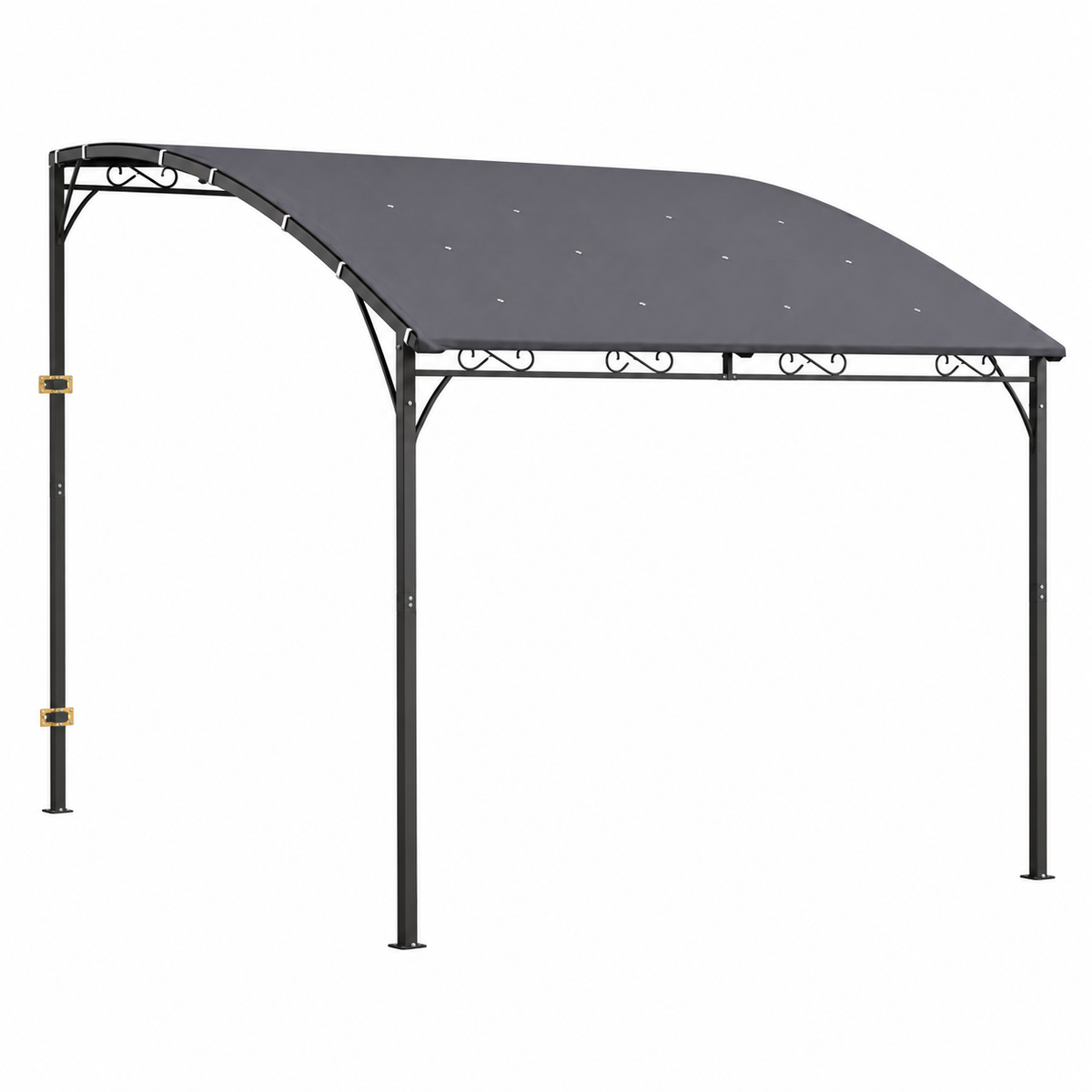 Wandpergola 2,8x3,8 m met hellend dak, grijze metalen op witte achtergrond