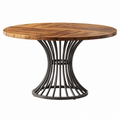 Tribesigns Ronde Eettafel - Keukentafel - 120 x 120 x 75 cm - Houten Eettafel Voor 4-6, Industriële Eettafel met Metalen Onderstel voor Keuken - Zwart en Bruin op witte achtergrond