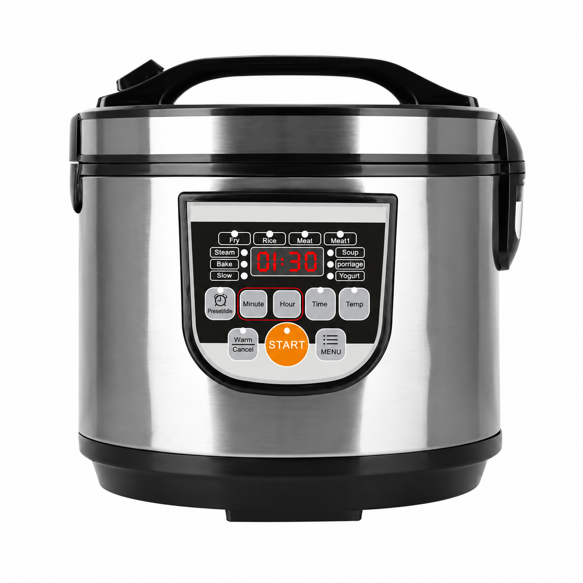 Draagbare 5L Elektrische Rijstkoker – Multi Cooker – Soep, Pap & Stoomfunctie – Voor Auto en Keuken op witte achtergrond