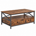 Luxe Salontafel - Woonkamertafel - Industrieel Salontafels - Met 2 Lade - voor Woonkamer - Vintage Bruin Zwart - 100 x 55 x 45 cm op witte achtergrond